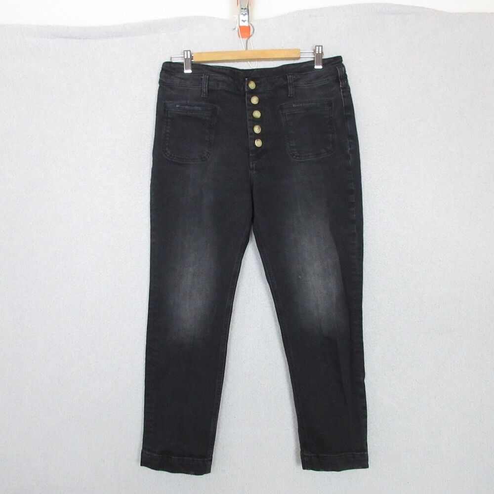 Anthropologie‎ Pilcro High Rise Jeans Black 31 Skinny Letterpress Button Fly